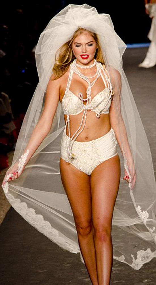 Bridal bikini: The blonde even modelled a floor-length veil on the catwalk