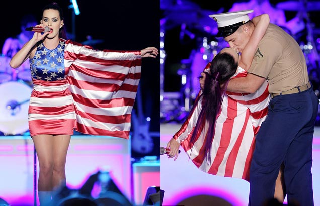 Katy Perry makes a US sailor's dream come true as they share a smooch during Fleet week