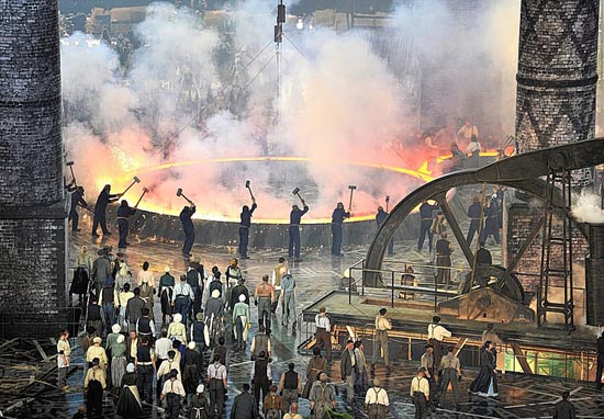 Illusion of a 100ft molten steel river