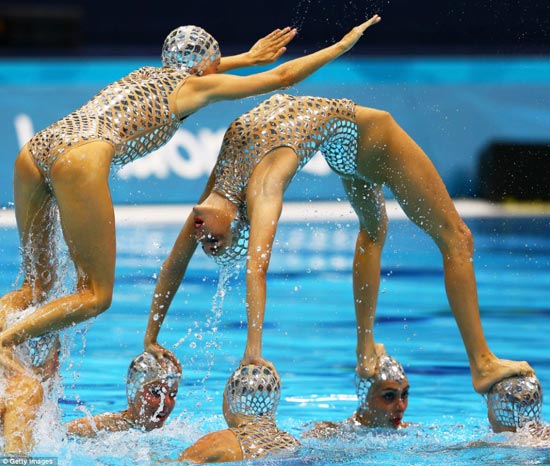 Spain's team during the synchronised swimming competition