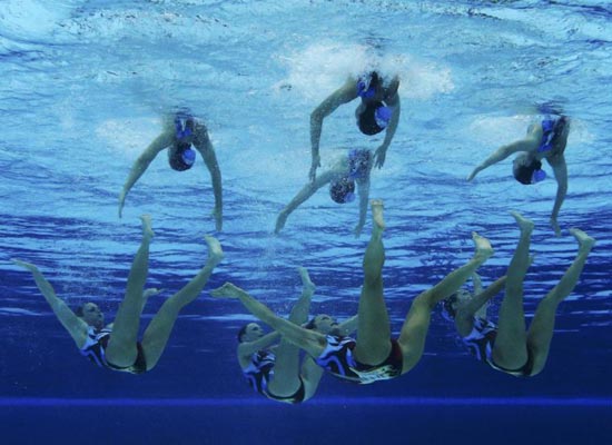 Australia's team underwater as they perform in Aquatic Centre