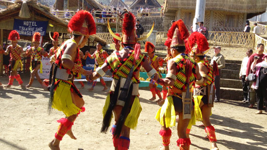 Naga men dance in a circle  