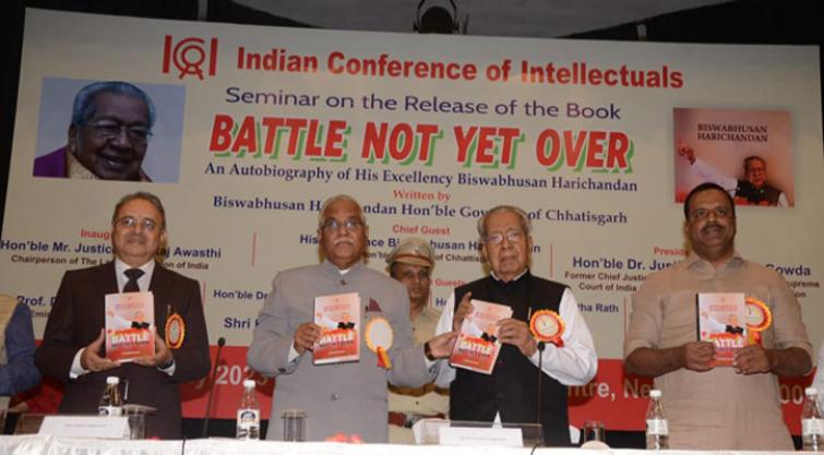 The autobiography of  Chhattisgarh Governor Harichandan Battle Not Yet Over inaugurated at New Delhi in the presence of eminent personalities